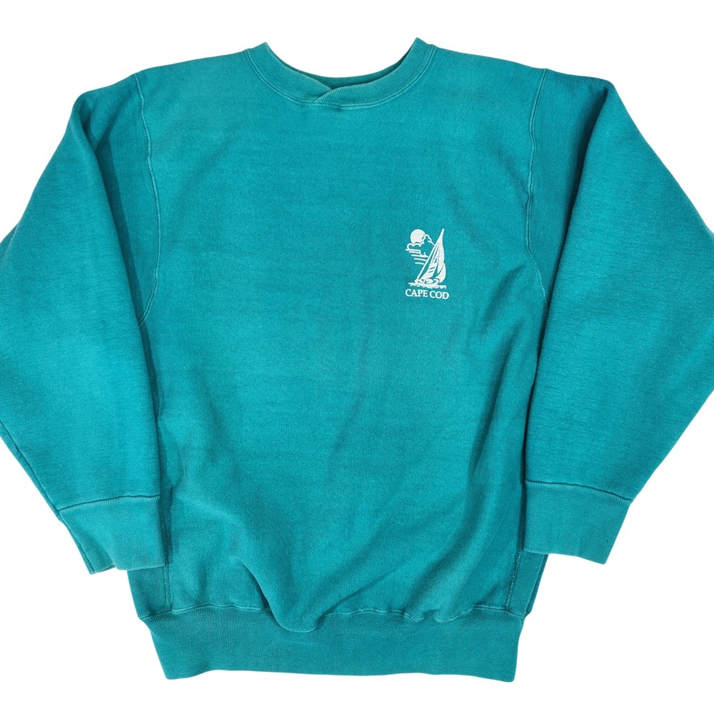 Vintage Hanes Beefy Cape Cod Sailboat Sweatshirt XL Teal Green Made in USA 90s
